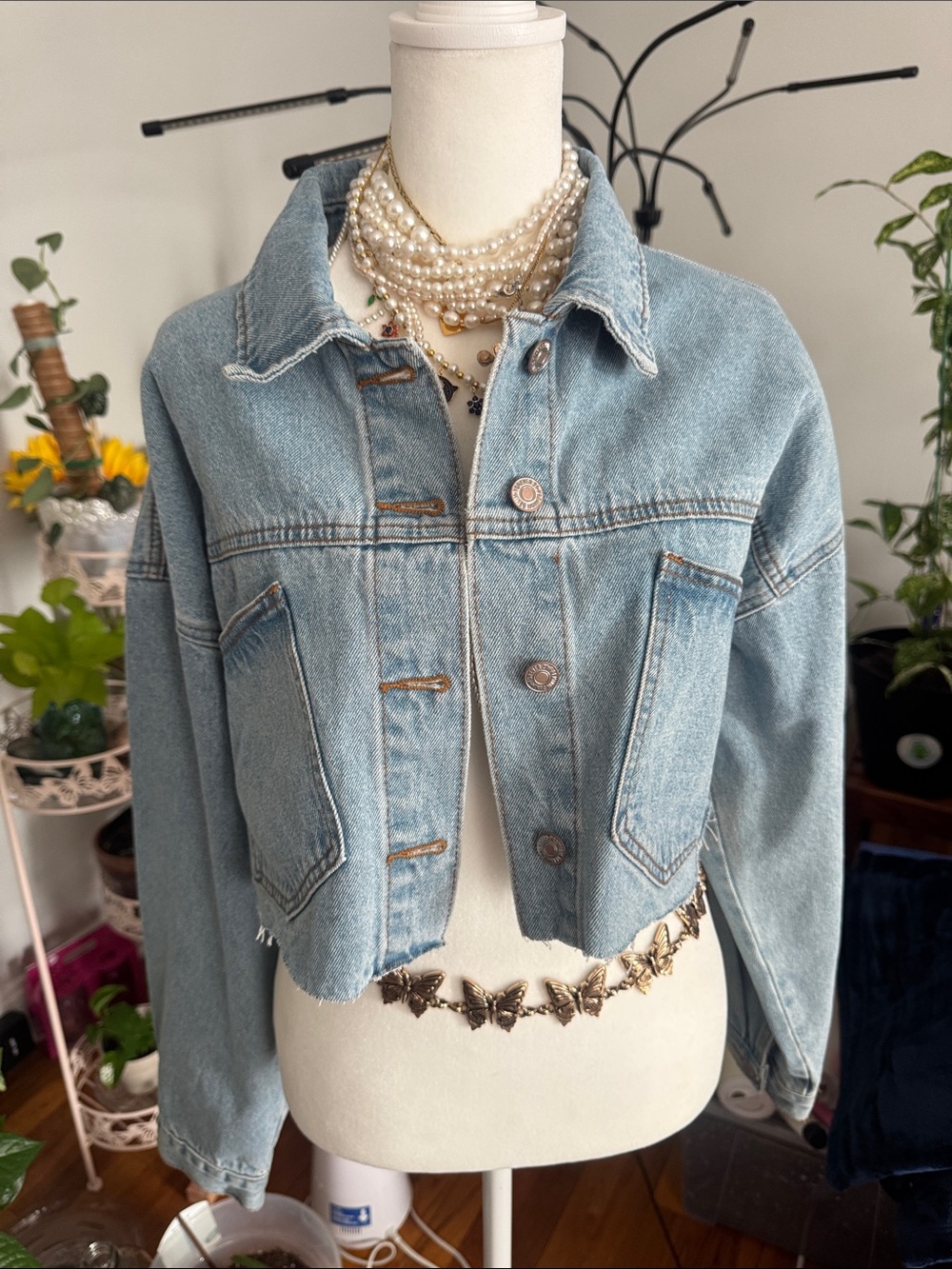 Forever 21 Light Wash Denim Cropped Jacket - Casual Women's Coat Medium